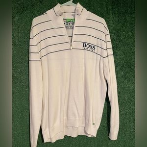 Hugo Boss Stripe Quarter Zip sz XXL white/Blue pull over GREAT CONDITION